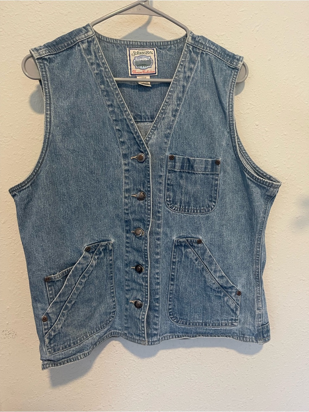 Vintage St. John's Bay Light Blue Denim Collection Vest with Patch Label
